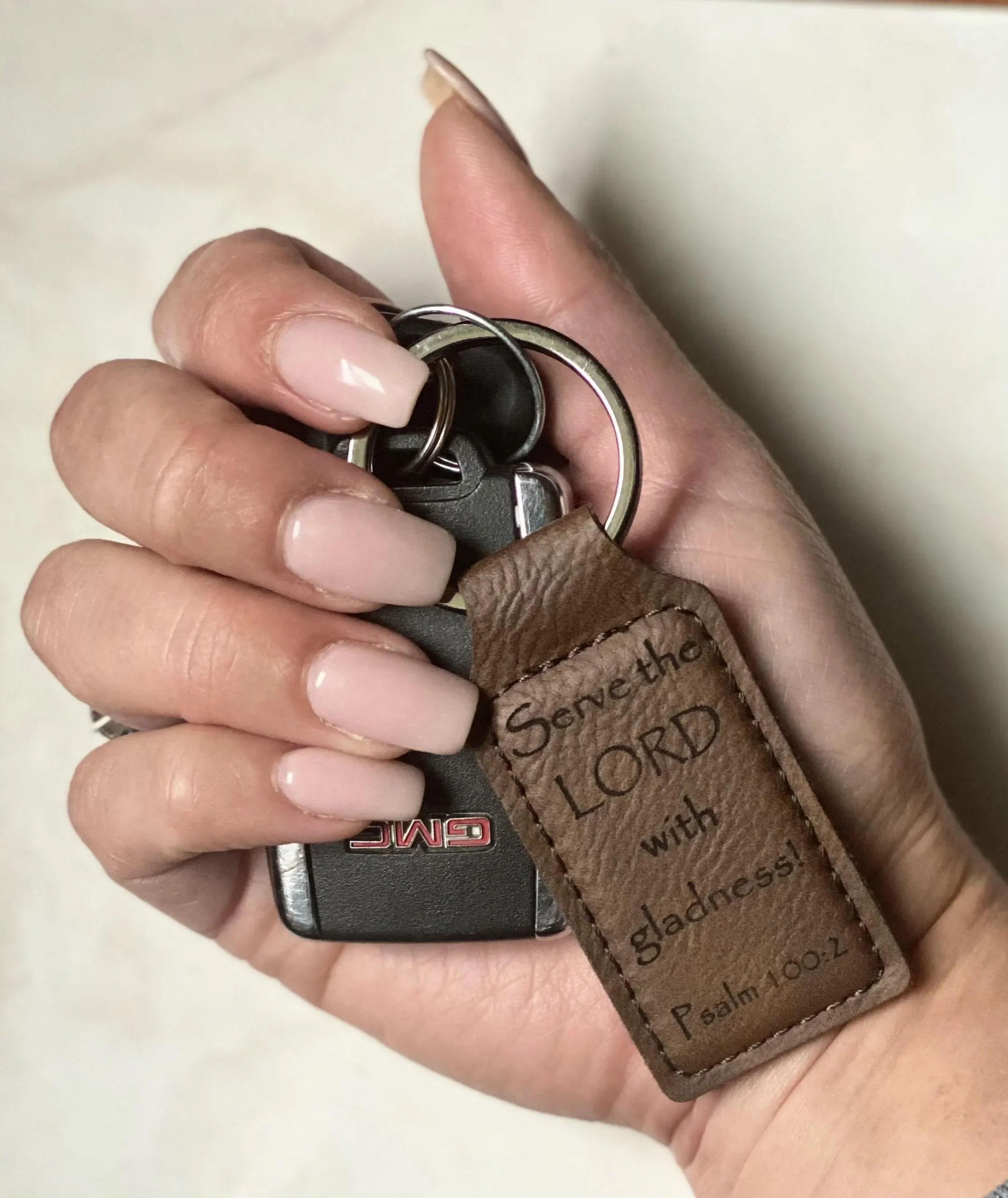 Custom Keychain | Serve the Lord with Gladness – Engraved Leather | Psalm 100:2 | Christian Gift | Gift Wrapped | Buy One, Give One