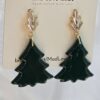 Christmas Tree with Gold Crystal Post Dangle Earrings