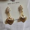 Puffy Heart Gold tone and Crystal Dangle Earrings