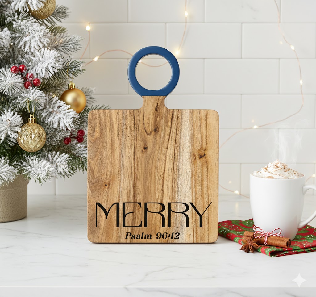 MERRY Christmas Board | Psalm 96:12 | Festive Holiday Décor | Faith-Based Kitchen Board | Engraved Serving Gift | Free Shipping