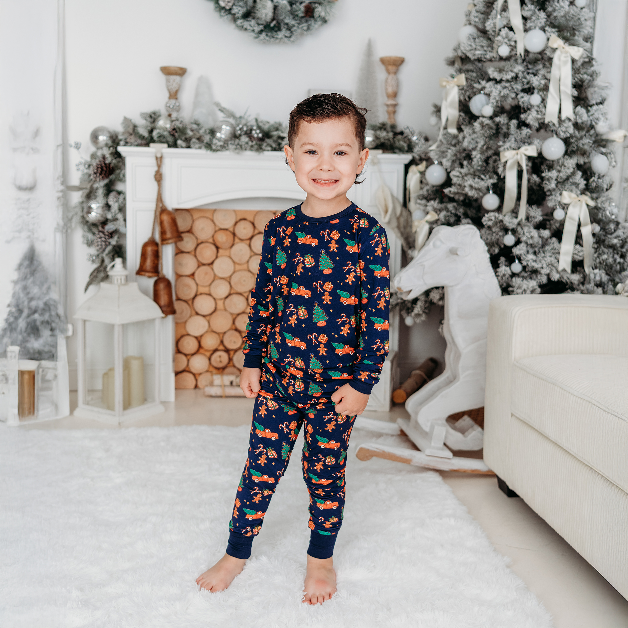 Kids’ Blue Christmas Pajama Set – Cozy Bamboo PJs with Red Truck & Tree Print (2025 Limited Edition) (Copy)