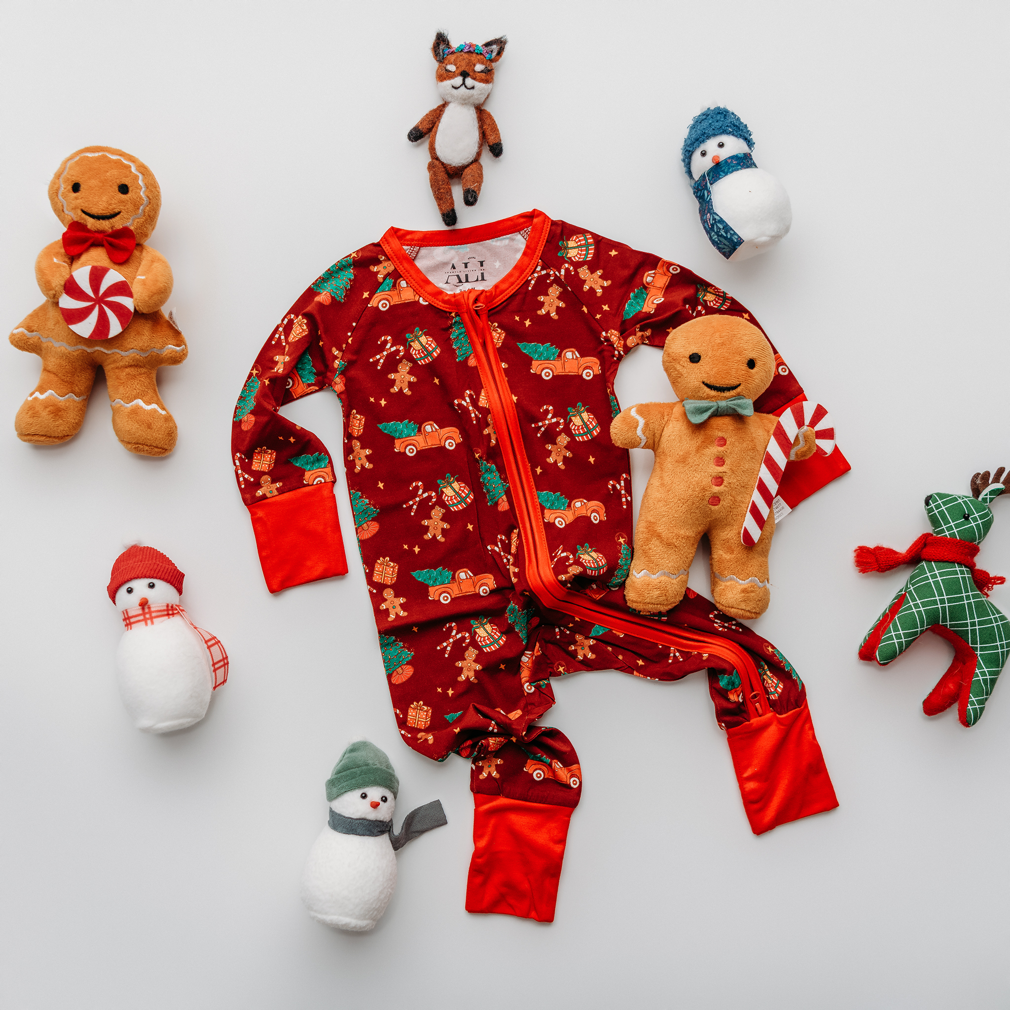 Infant Christmas Onesie – Soft Bamboo Pajamas with Red Truck & Tree Print (2025 Limited Edition)