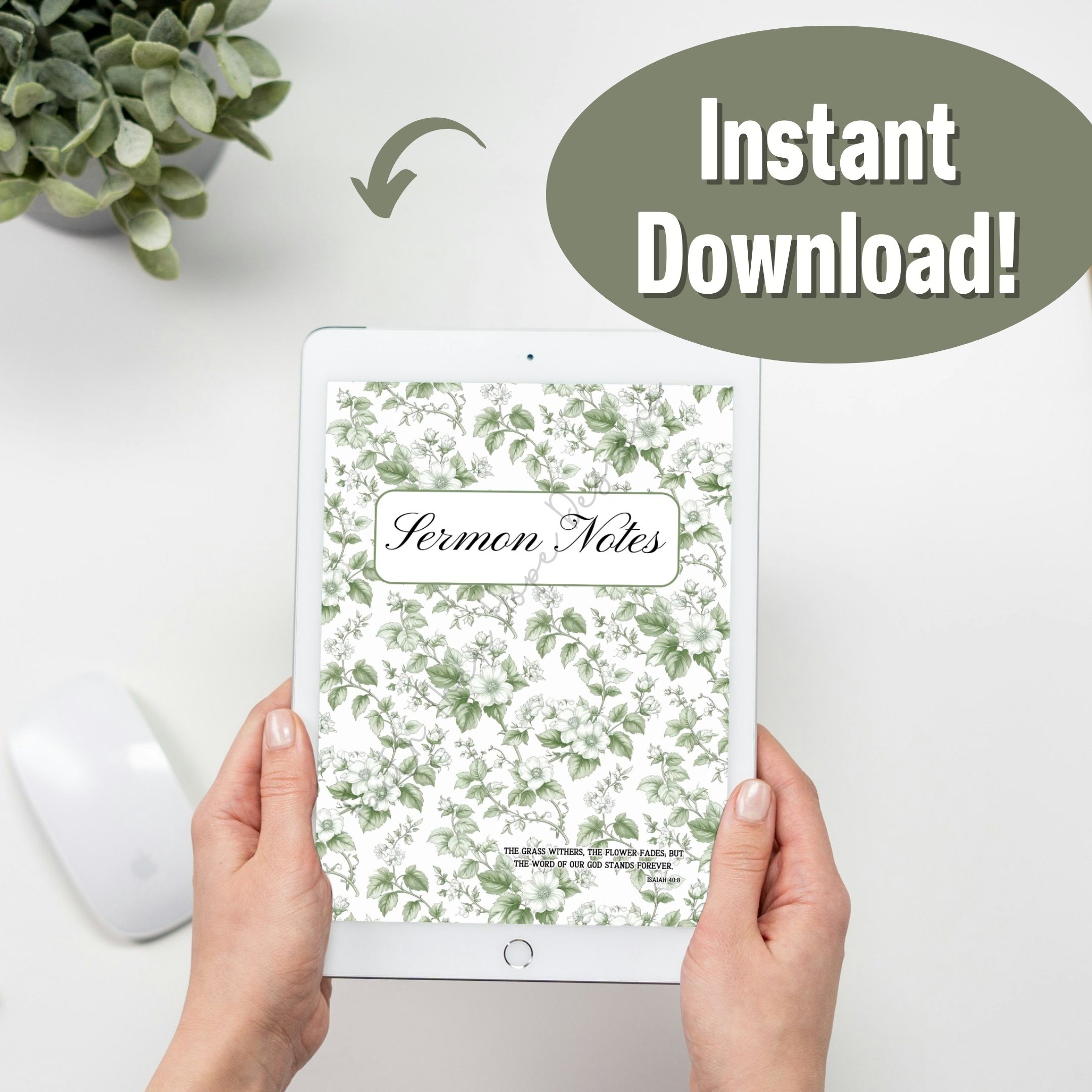 Green Floral Sermon Notes Template Christian Bible Planner Printable Faith Journal Digital Download Church and Prayer Notes - Image 2