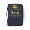 Bible Cover – "I Am a Woman of Worth" Zippered Bible Case (Proverbs 31:10)
