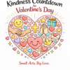 Heart-shaped design with kindness icons and text about a 14-day kindness countdown to Valentine's Day.