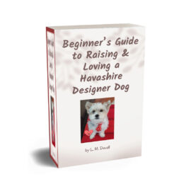 Book titled 'Beginner's Guide to Raising & Loving a Havashire Designer Dog' on a white background