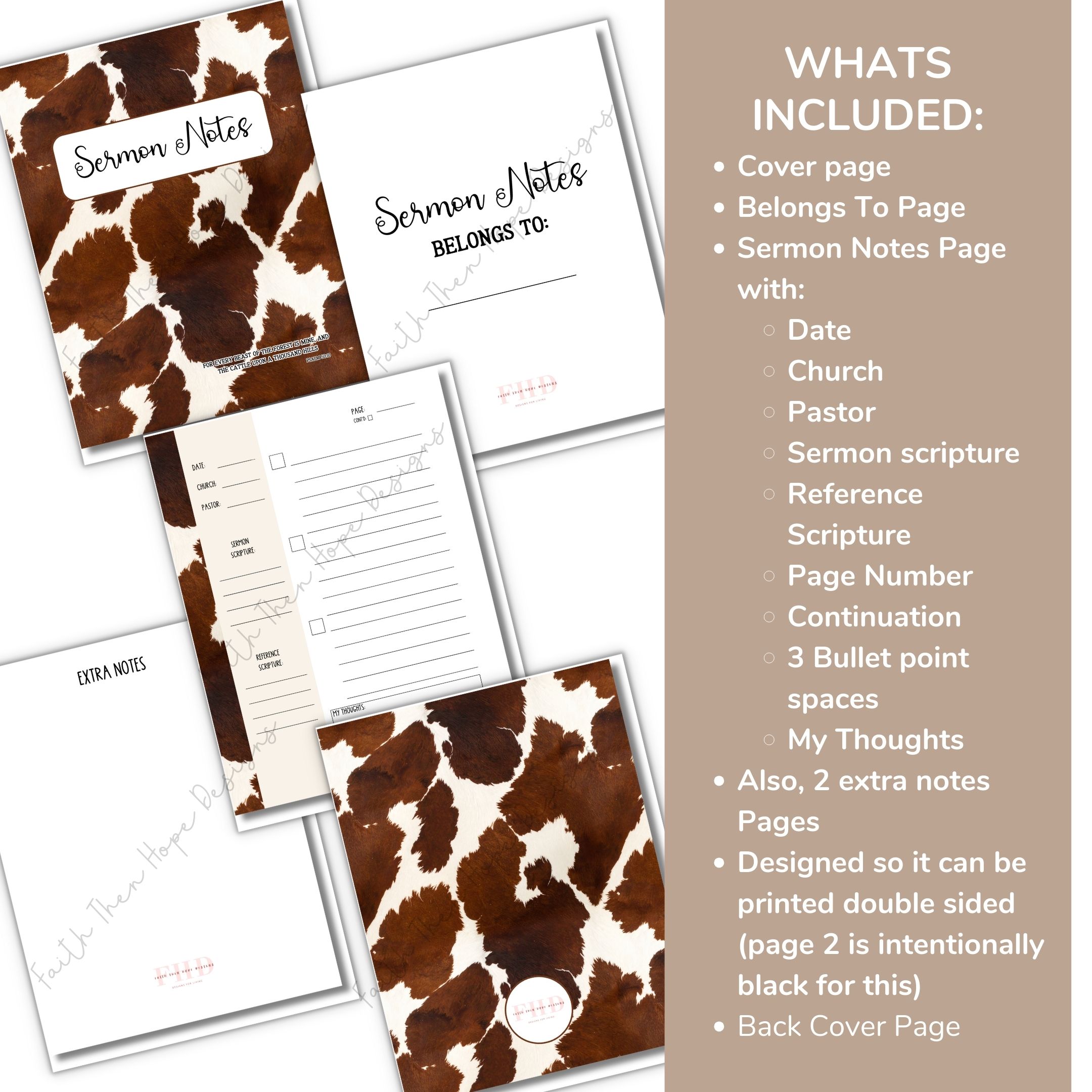 Cowhide Pattern Digital Sermon Journal Church Notes Western Style Prayer Reflection Notebook Christian Study Companion Scripture Diary