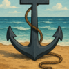 Anchored in Christ Christian bookmark featuring a large anchor on the beach with ocean waves, Hebrews 6:19 Scripture verse, and an inspirational message of hope.
