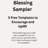 Cover image for Grandparent Blessing Sampler by L M Duvall, featuring text highlighting 5 free printable templates to encourage and uplift grandchildren through spoken blessings.