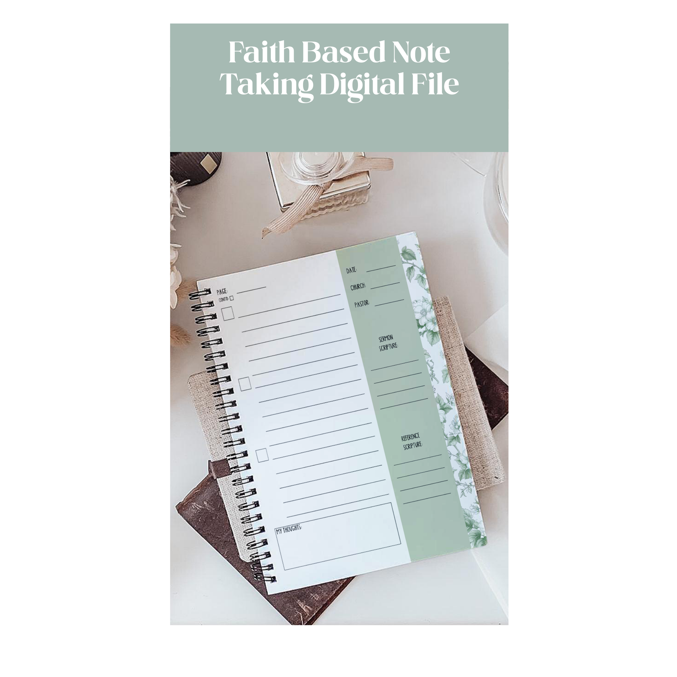Green Floral Sermon Notes Template Christian Bible Planner Printable Faith Journal Digital Download Church and Prayer Notes - Image 10