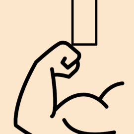Minimalist faith-based bookmark featuring the message “When you feel weak, Jesus is strong for you,” with a cross and flexed arm illustration, website link, and QR code.