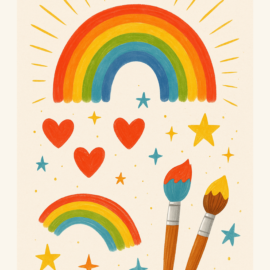 Christian bookmark reading “You are God’s masterpiece,” featuring colorful watercolor rainbows, hearts, stars, and paintbrushes, with the Scripture quote Ephesians 2:10 (NLT).