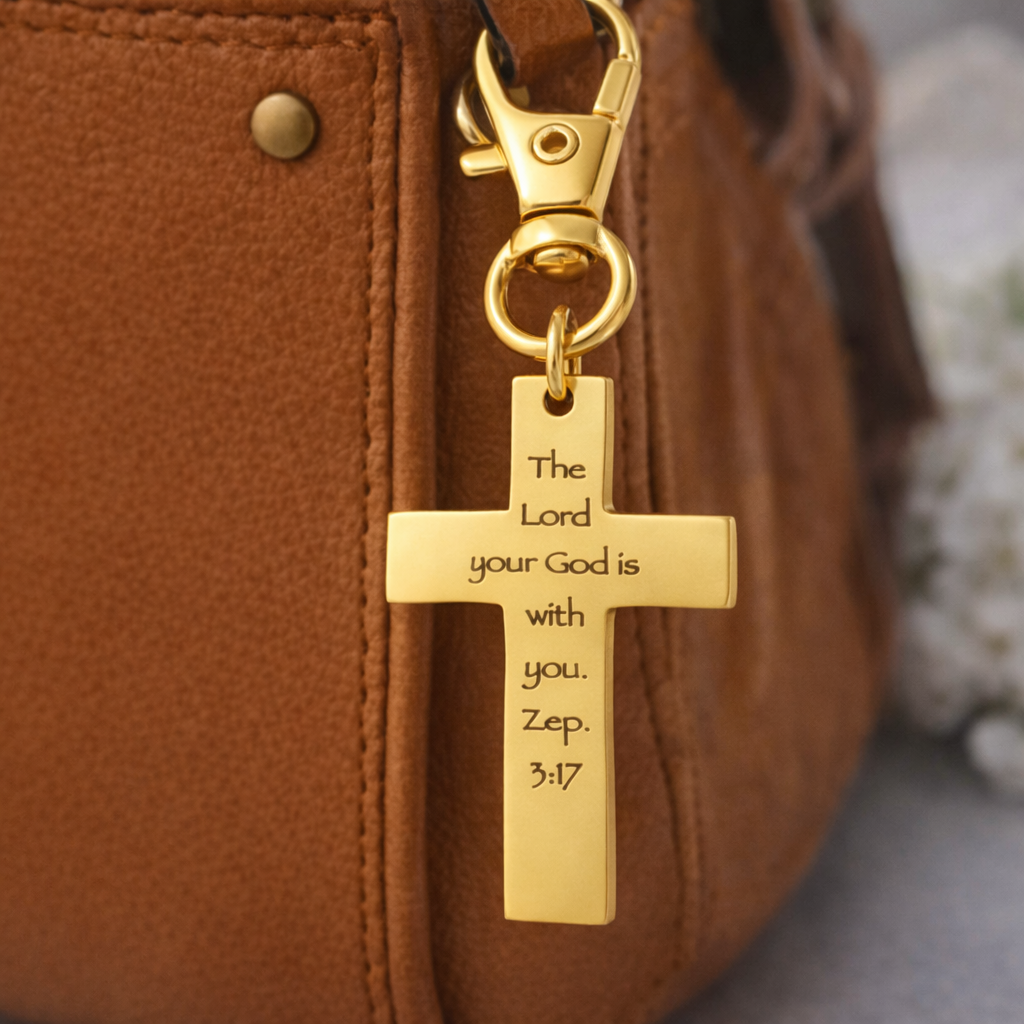 God Is With You Zep 3 17 Gold-Plated Cross Charm