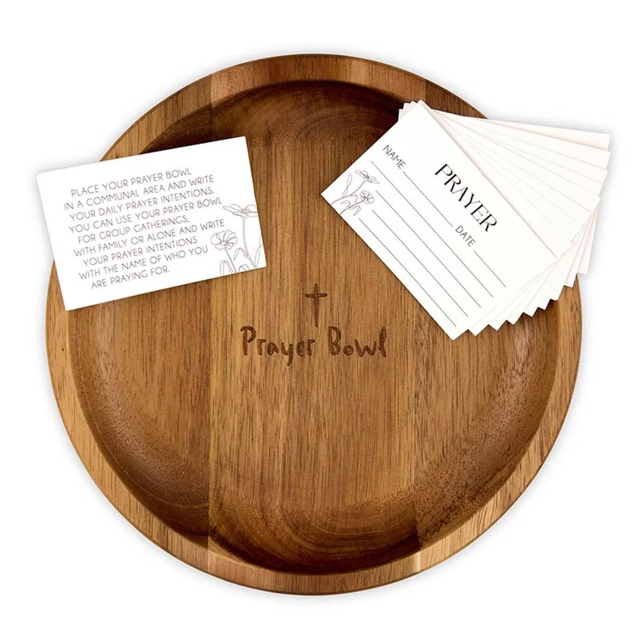 Circle Prayer Bowl | Mango Wood with Prayer Cards | Faith Centerpiece (7.875″ DIA × 1.25″ D) | Free Shipping - Image 4
