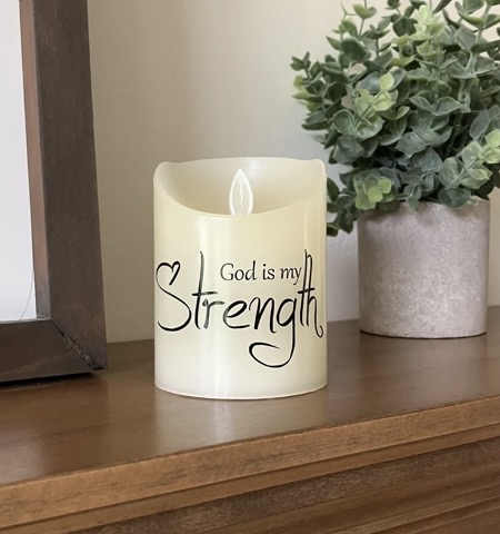 Flameless Flickering Candle - God is my strength - Image 2