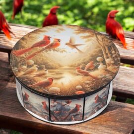 6 in. round Cardinal memorial keepsake box
