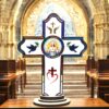 Handcrafted white Jesus cross with mirrored acrylic inlay