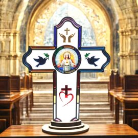 Handcrafted white Jesus cross with mirrored acrylic inlay