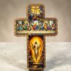 Multi-scene wooden cross Crucifixion Last Supper Risen Christ 10.5x7 sublimated acrylic