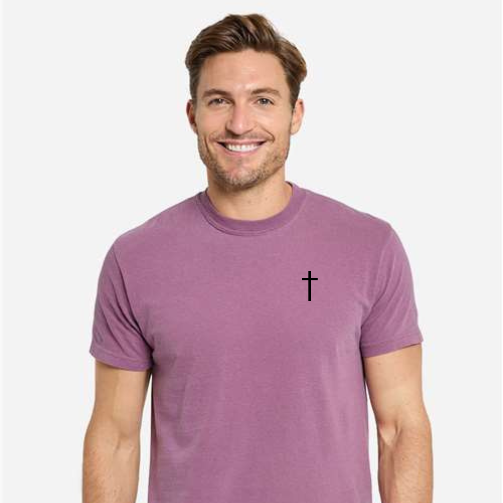 Men's tee shirt with cross on left chest