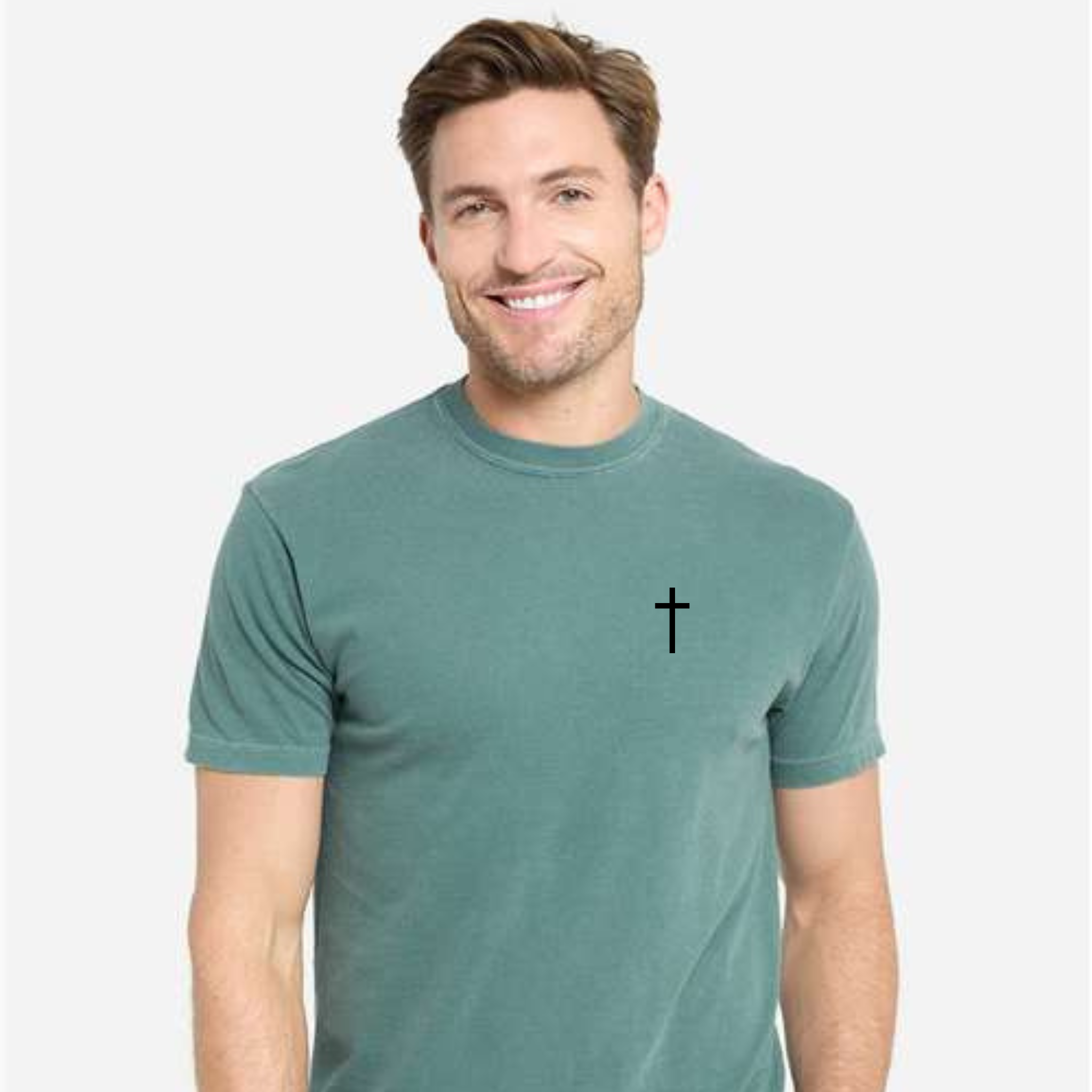 Men's tee shirt with cross on left chest