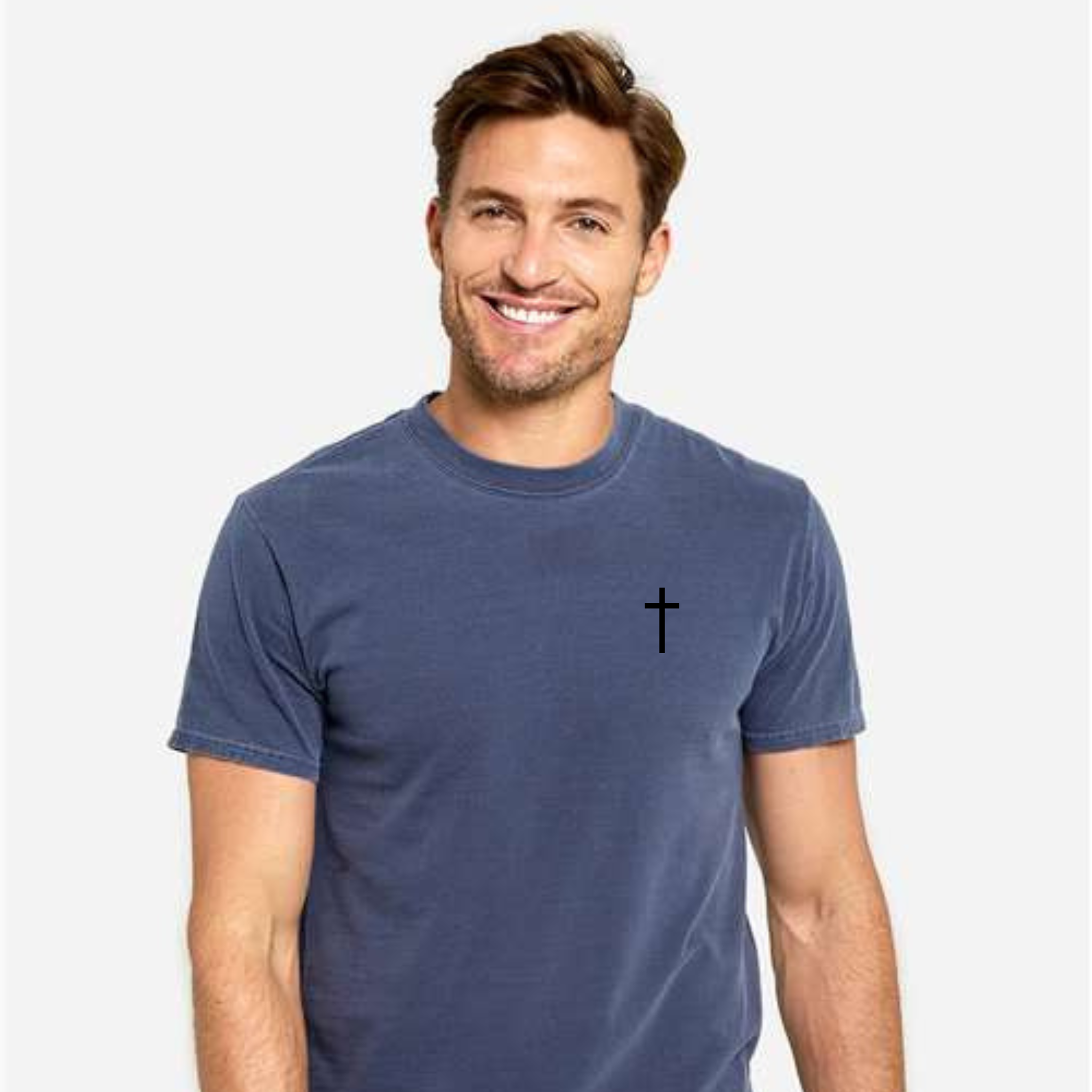 Men's tee shirt with cross on left chest