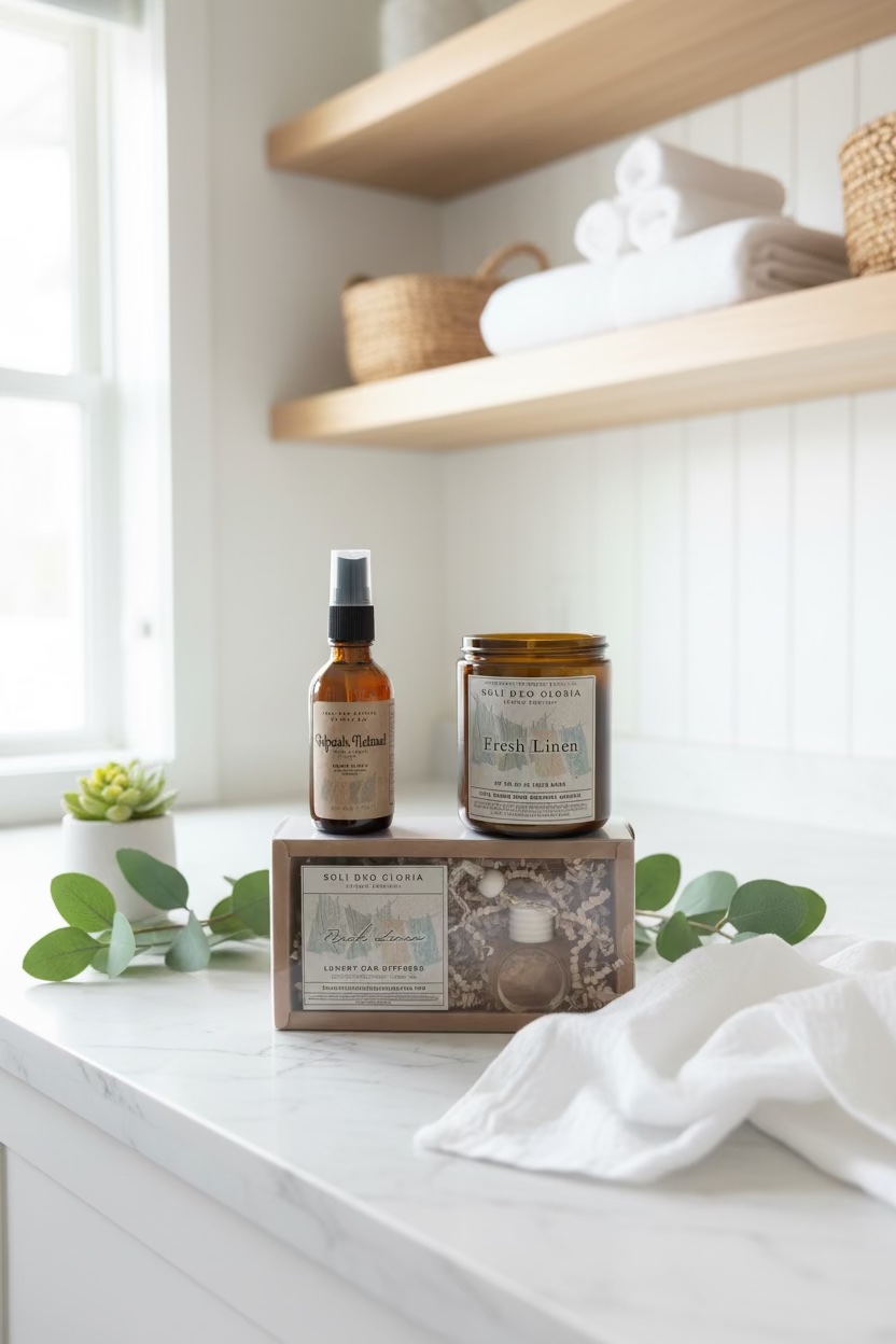 Fresh Linen Gift Bundle – Natural, Candle, Linen & Room Spray, & Car Diffuser - Organic & Toxin-Free Ingredients