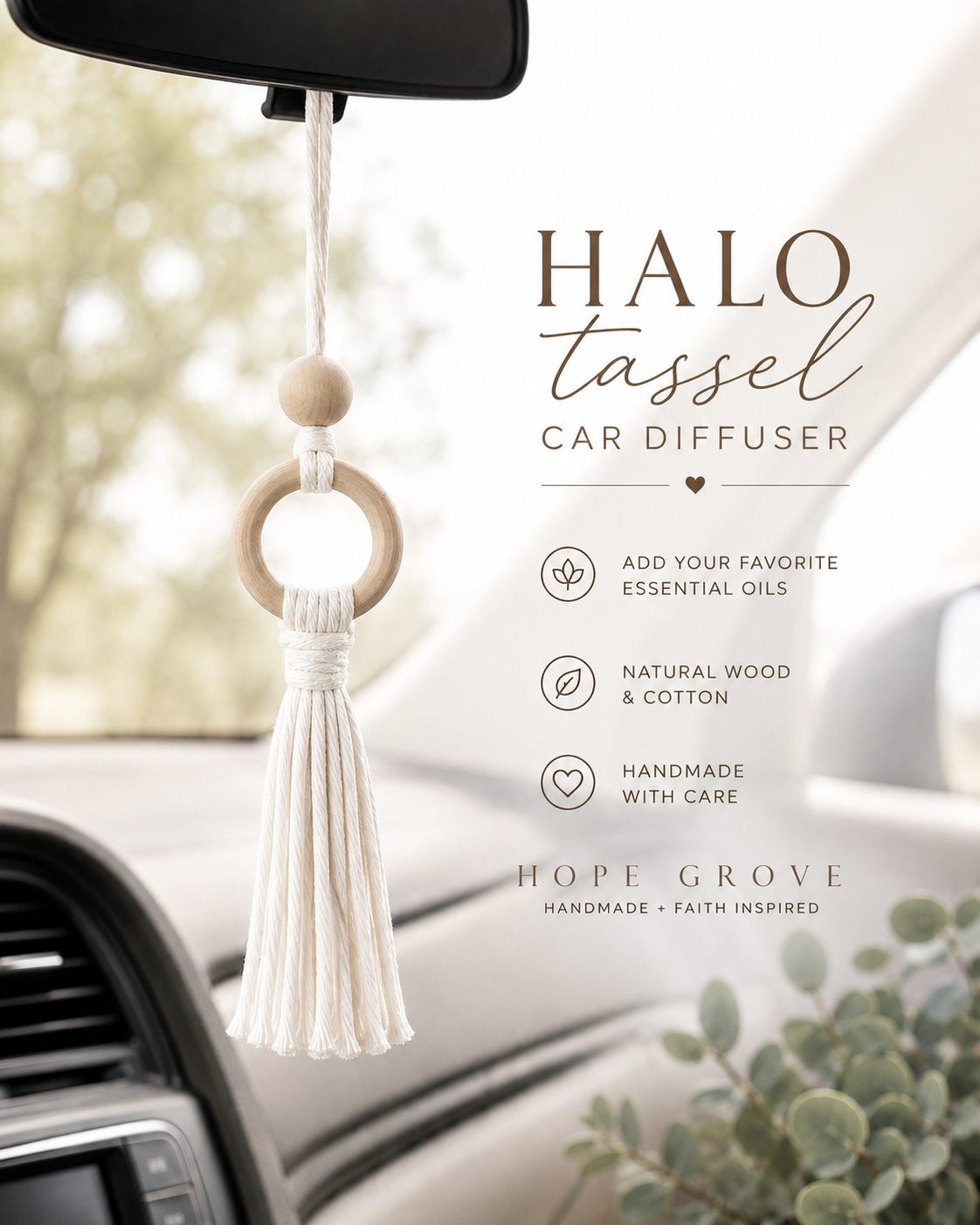 Halo Tassel Car Diffuser | Handmade Boho Rearview Mirror Charm