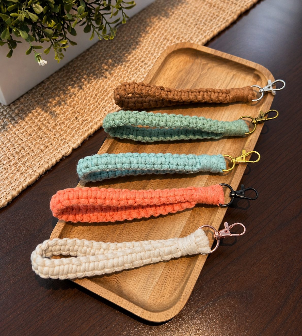 Macrame Box Stitch Wristlet Keychain | Handmade Boho Key Fob