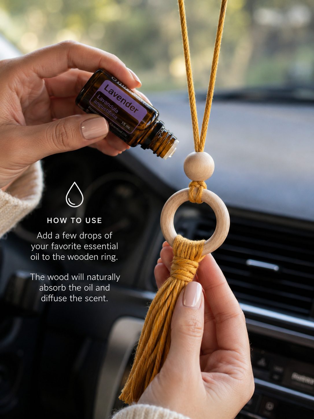 Halo Tassel Car Diffuser | Handmade Boho Rearview Mirror Charm - Image 3