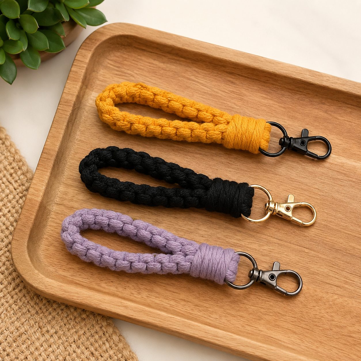 Box Stitch Macrame Fingerlet | Handmade Boho Keychain