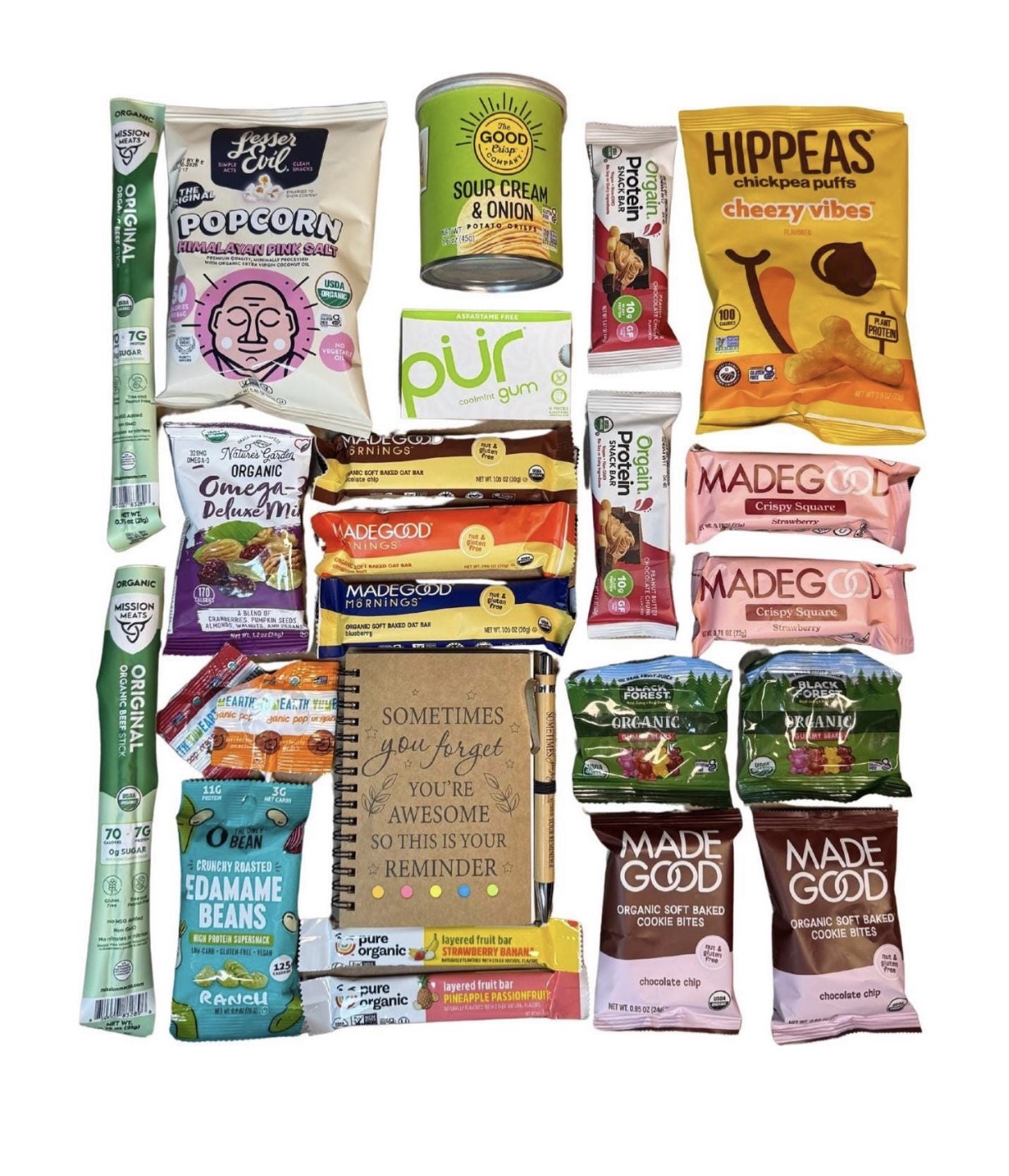 Healthy Snack Box Care Package with Notebook/Pen, Inspirational, Personalized Card Included - Image 2