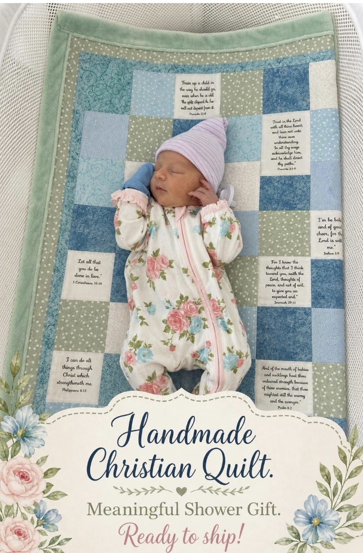 Handmade Christian Patchwork Baby Quilt. All purchases are secured through my etsy shop, - Image 3