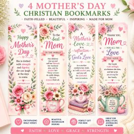 Mother’s Day Christian Bookmark Set | Printable Bible Verse Bookmarks for Moms | Watercolor PNG Download