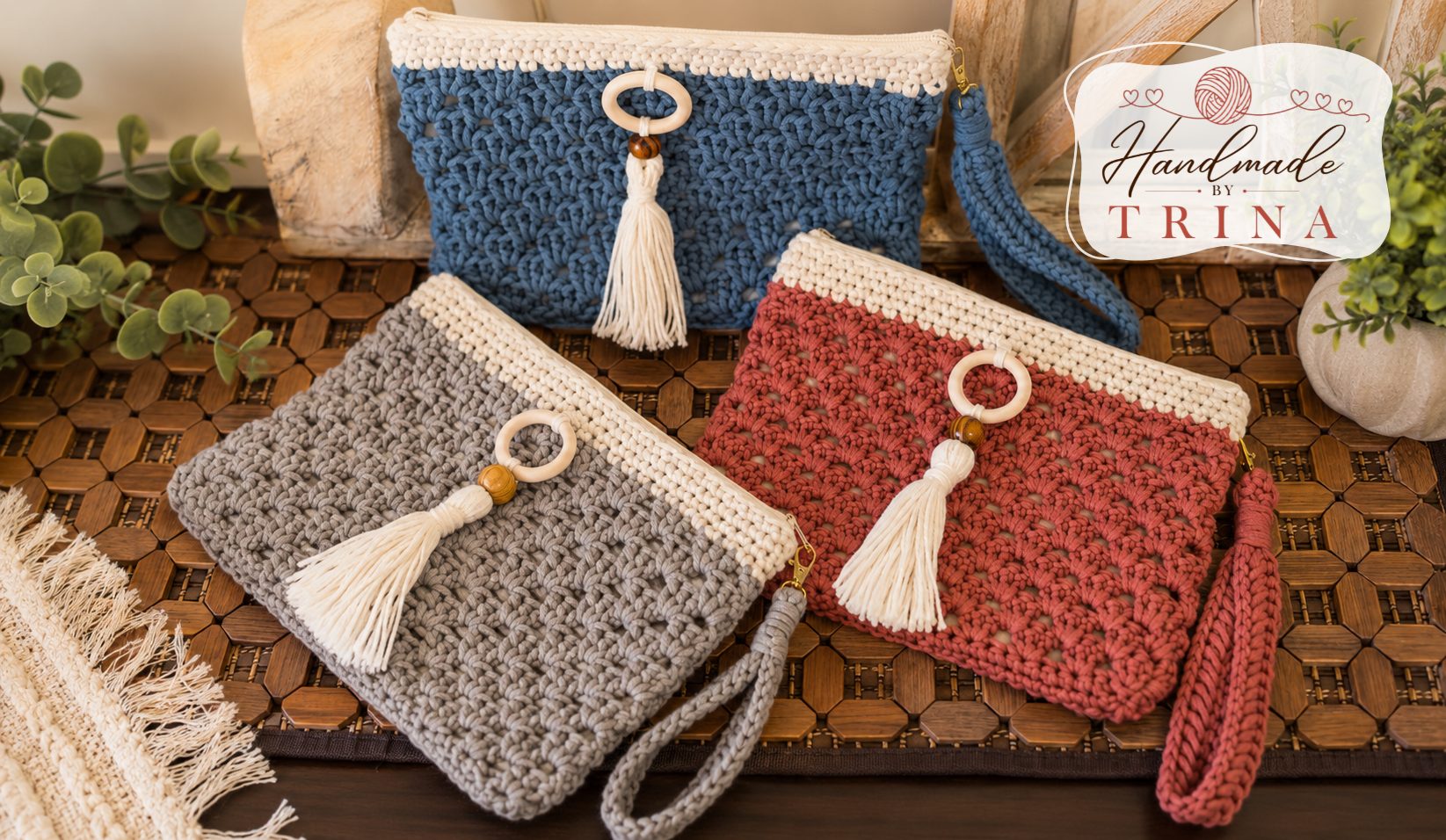 Boho Tasseled Crochet Clutch | Handmade Zipper Pouch - Image 2