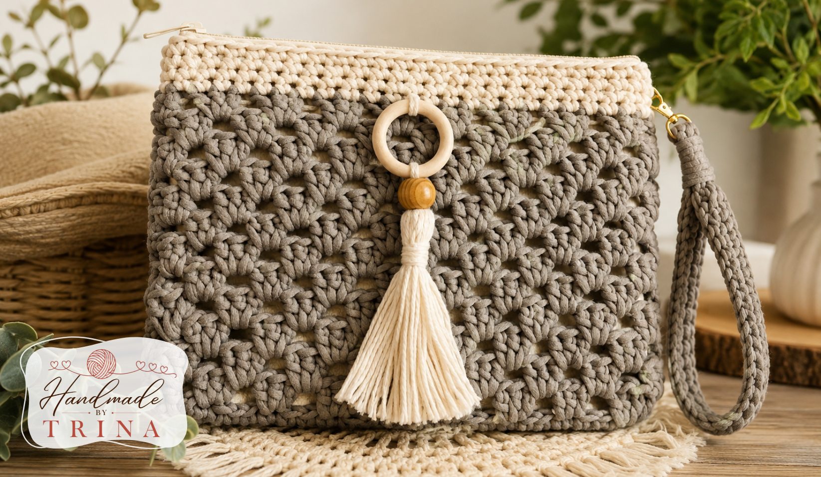 Boho Tasseled Crochet Clutch | Handmade Zipper Pouch
