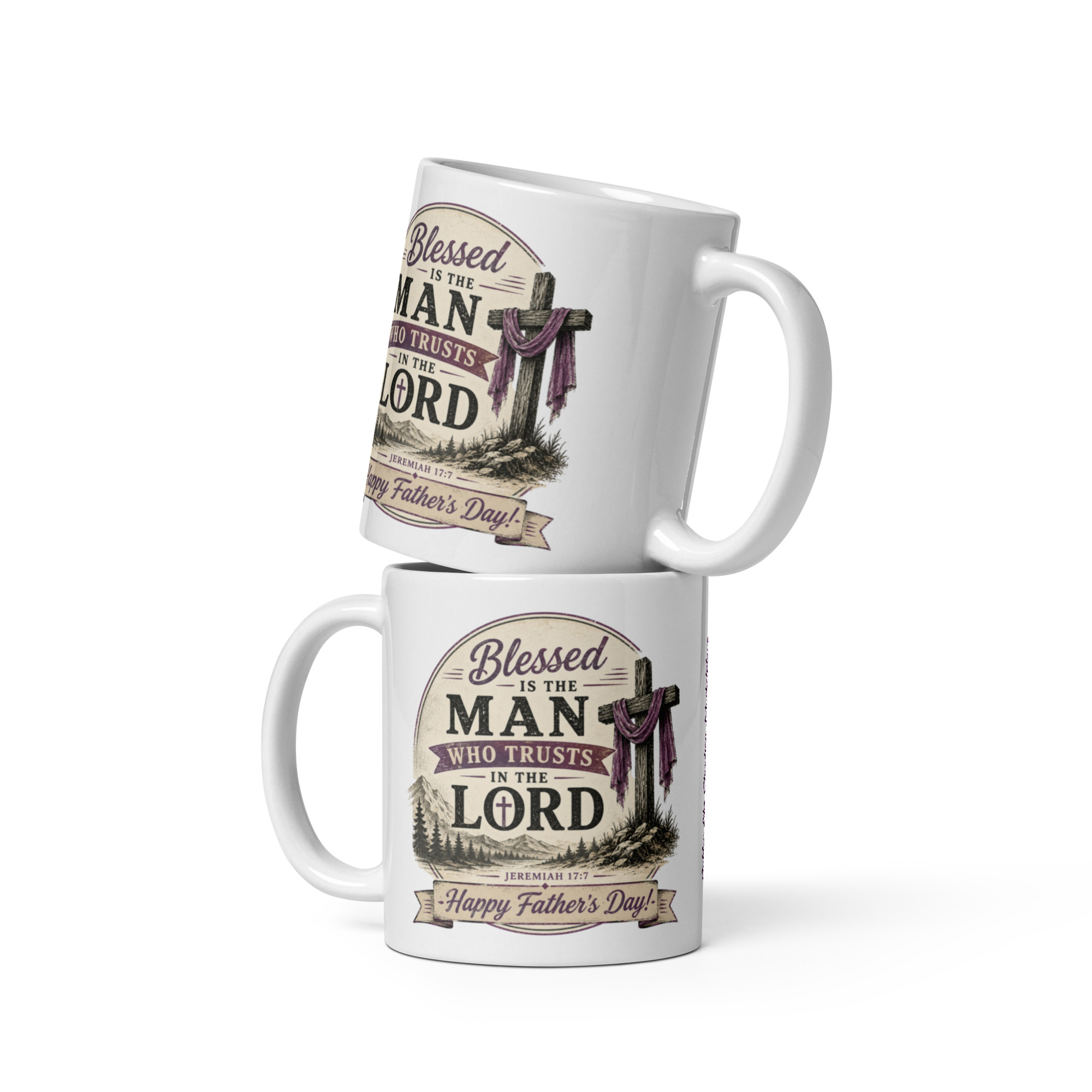Vintage Style Christian Father’s Day White Glossy Mug – Jeremiah 17:7 - Image 2