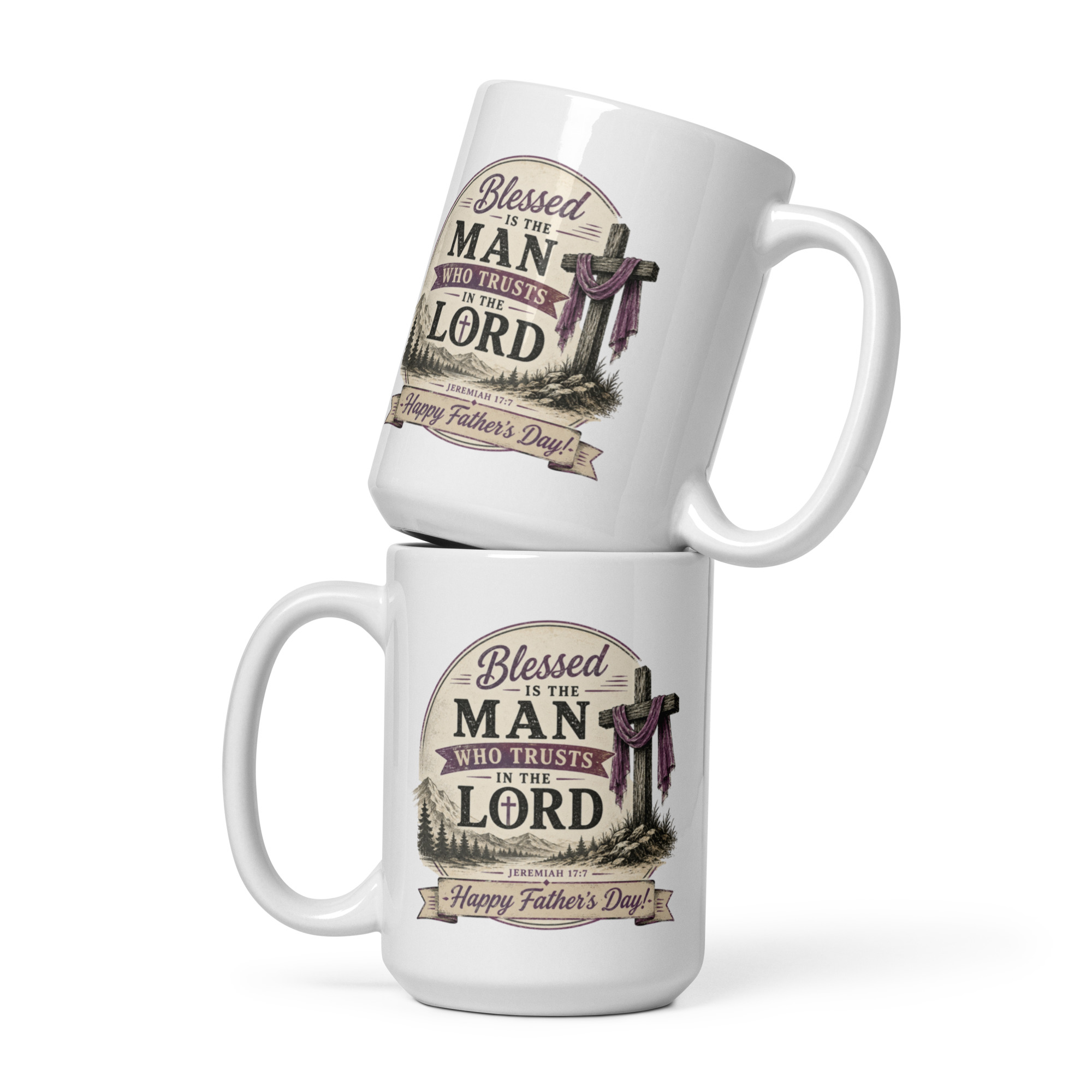 Vintage Style Christian Father’s Day White Glossy Mug – Jeremiah 17:7