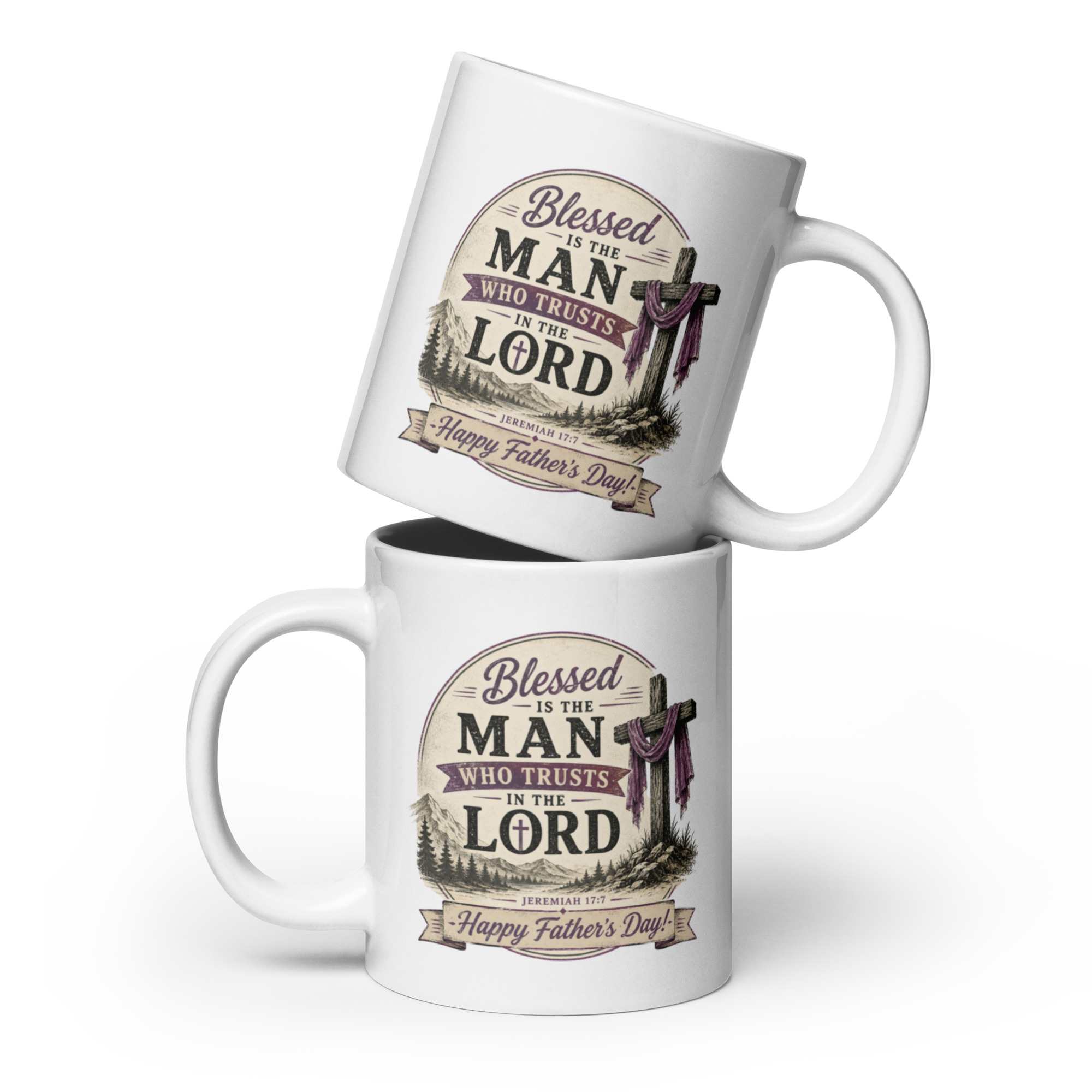 Vintage Style Christian Father’s Day White Glossy Mug – Jeremiah 17:7 - Image 3