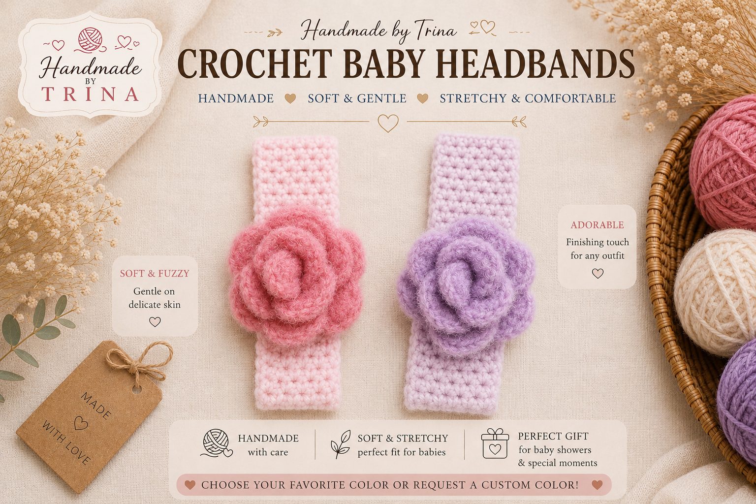 Crochet Baby Headbands | Handmade Baby Hair Accessories