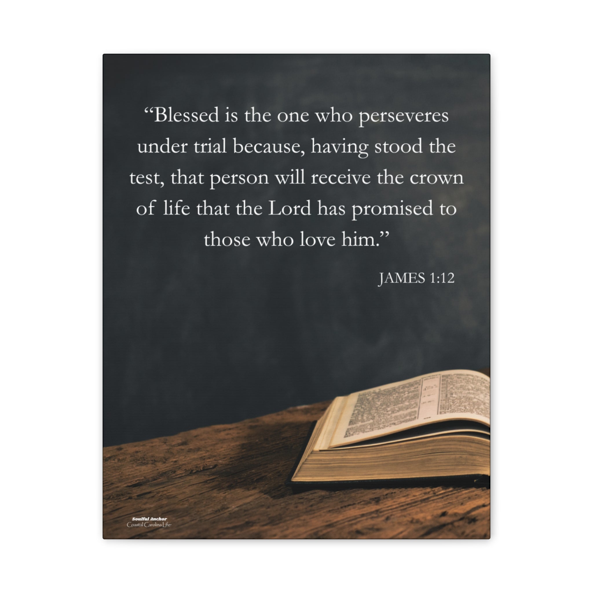 Bible Verse Wall Art – James 1:12 Perseverance Scripture Canvas