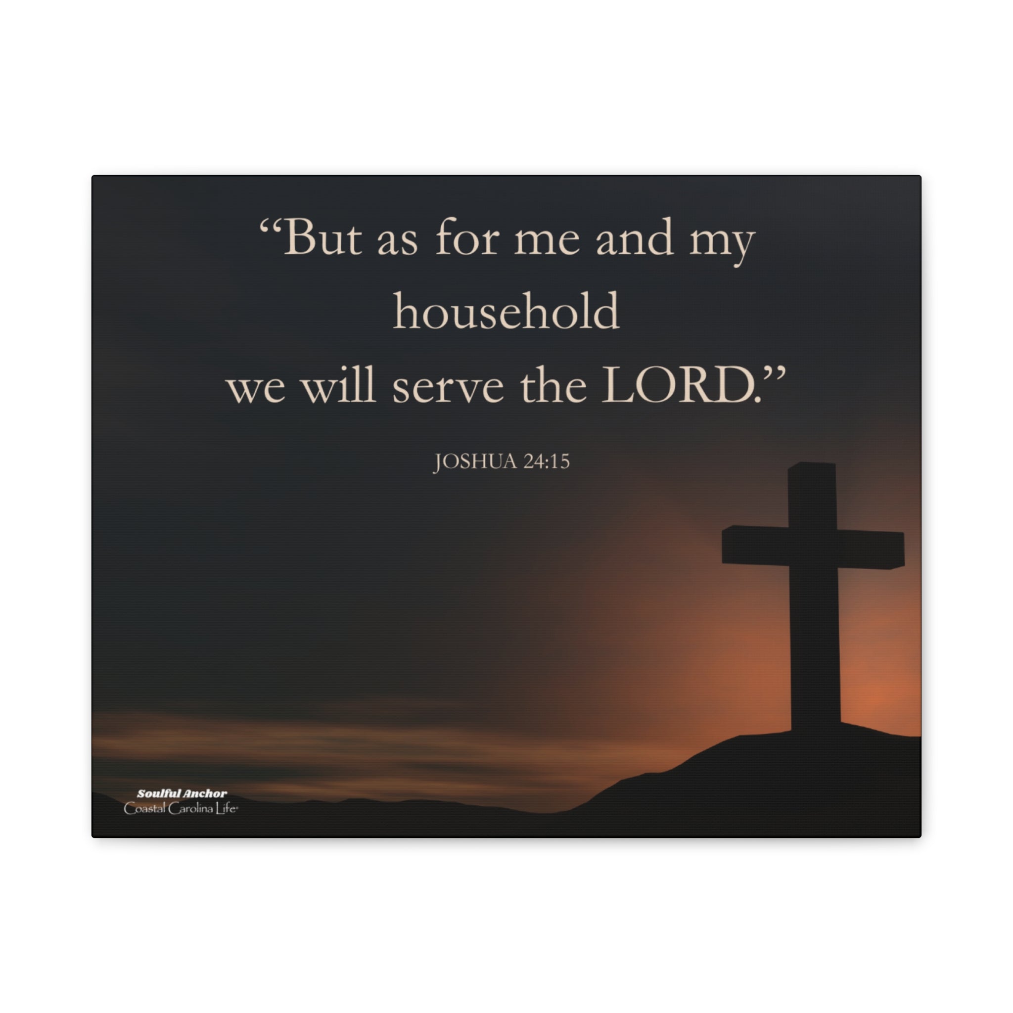 Joshua 24:15 Art – Canvas Wall Display with Cross Silhouette