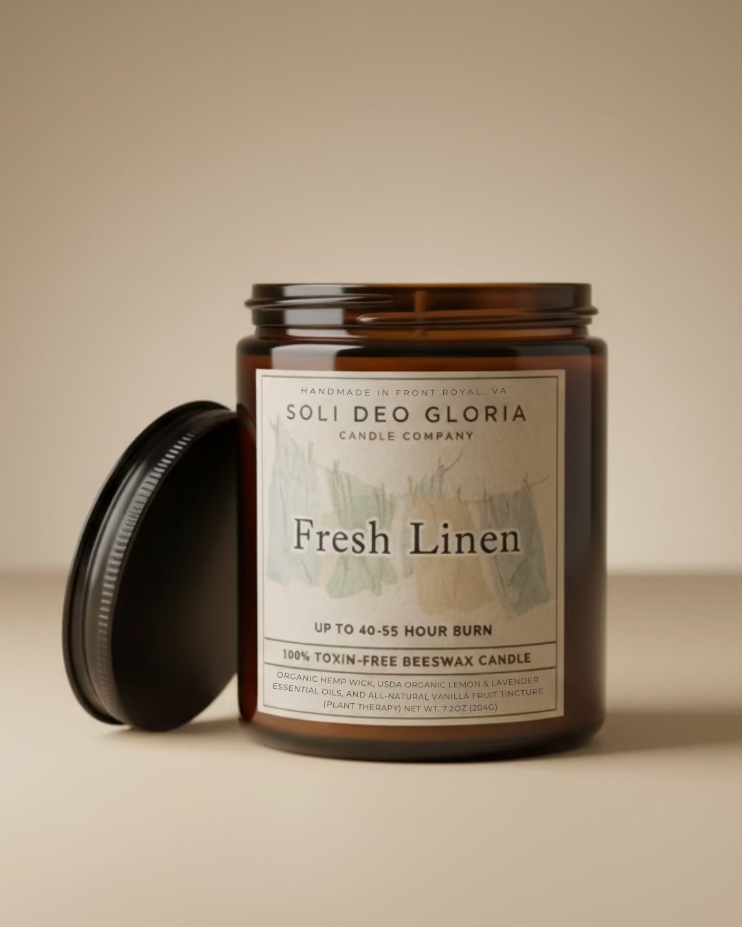 Fresh Linen Beeswax Candle | Organic Scent