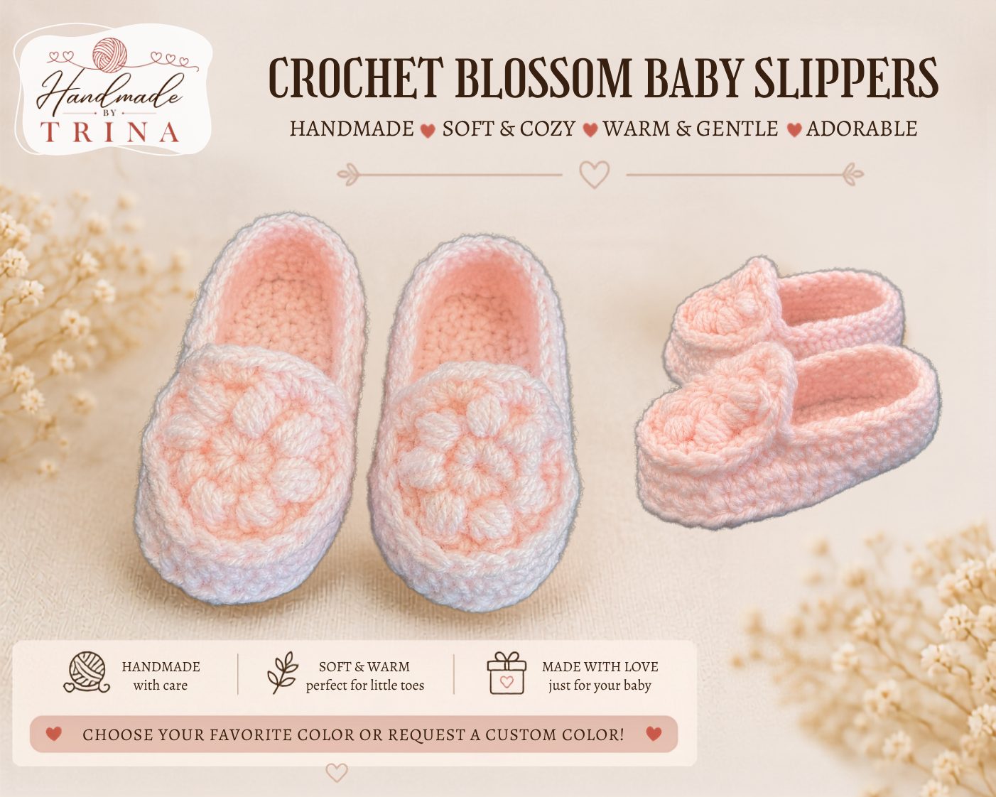 Crochet Baby Slippers | Classic & Blossom Styles - Image 2