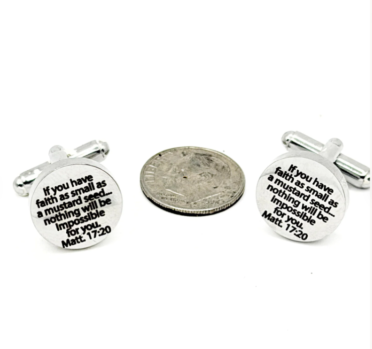 Mustard Seed Faith Tie Clip 15mm Cuff Link Set - Image 3