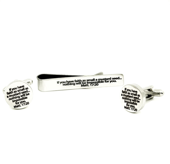 Mustard Seed Faith Tie Clip 15mm Cuff Link Set - Image 2