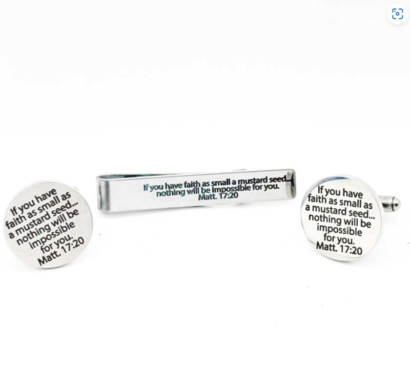 Mustard Seed Faith Tie Clip 20mm Cuff Link Set - Image 2