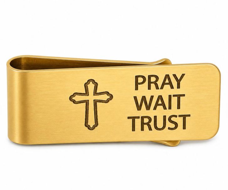 Goldtone Pray Wait Trust Christian Money Clip - Image 2
