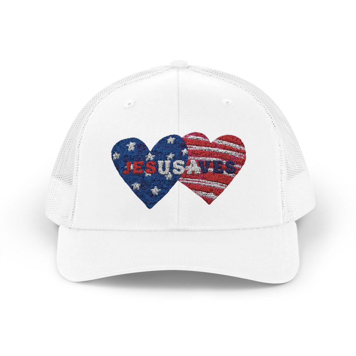 Patriotic Trucker Hat – Stars and Stripes Embroidered Mesh Back Snapback - Image 2