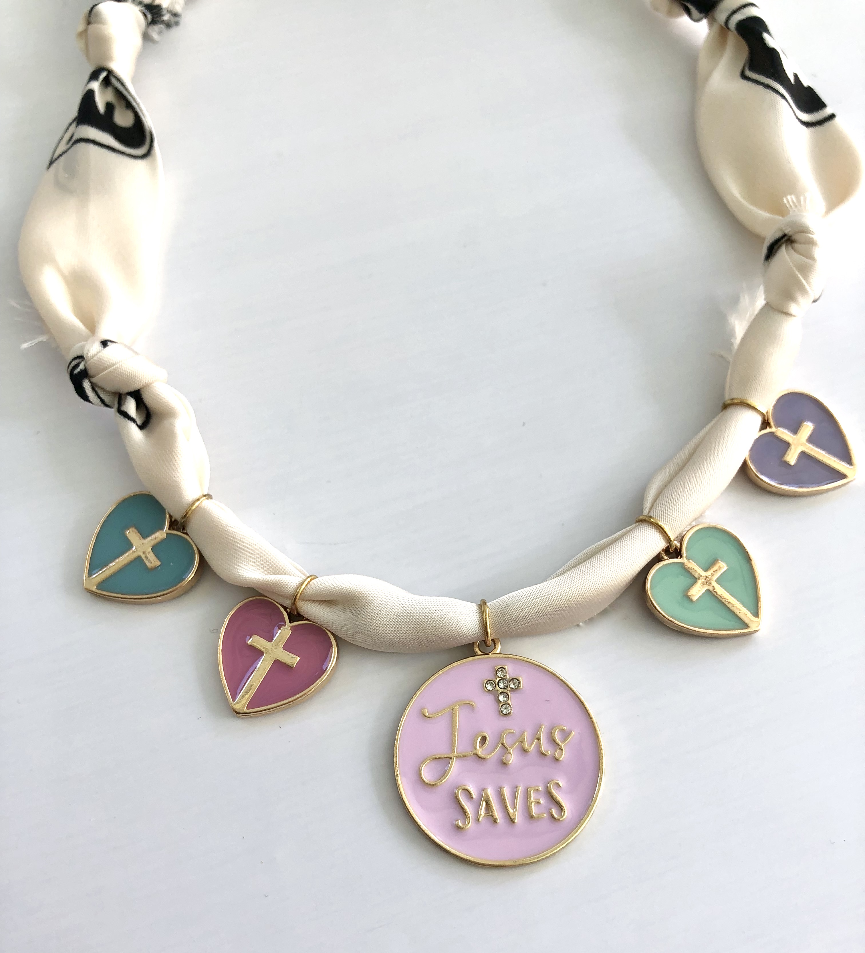 Jesus Saves Bandana Charm Necklace